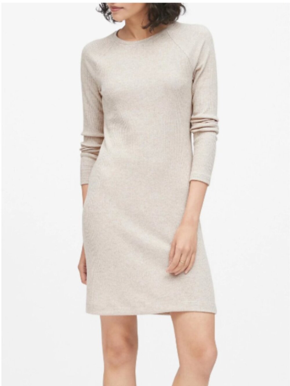 NWT Banana Republic Long Sleeve Ribbed Knit Dress in Light Beige Size L